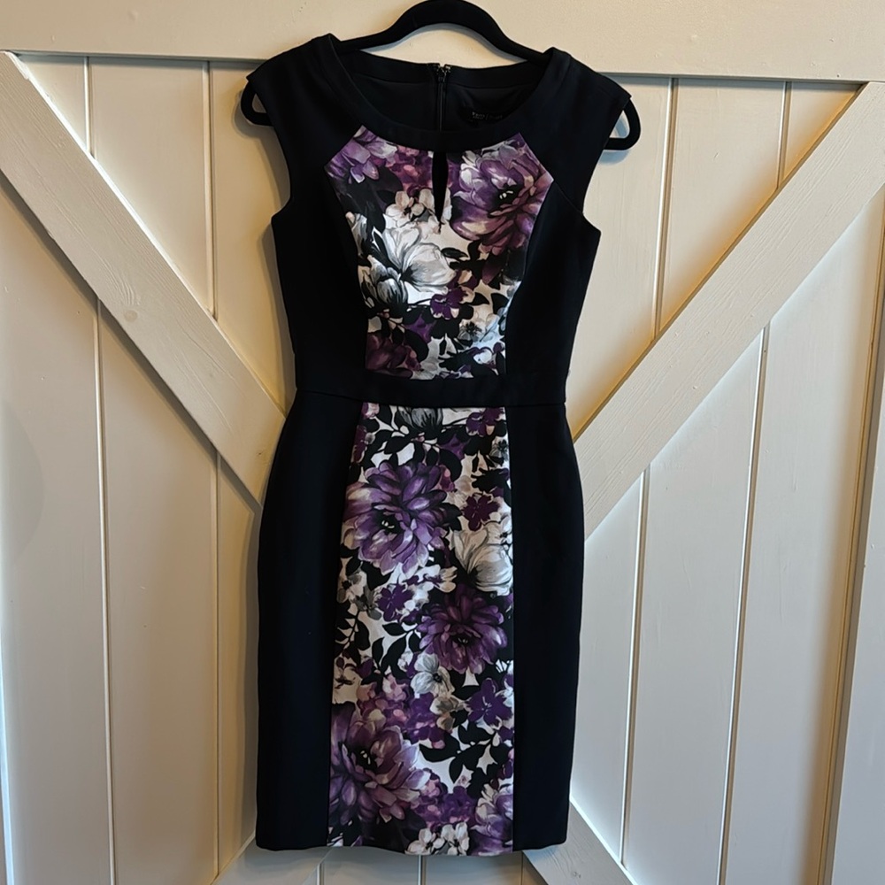 White House Black Market Black and Purple Floral Midi Dress